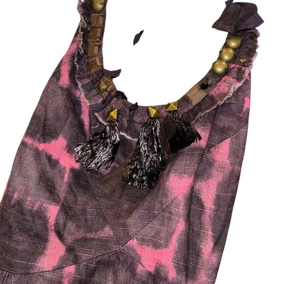 j. crew line cotton embellished plum brown pink tie dye shift dress 6 - Picture 3 of 5